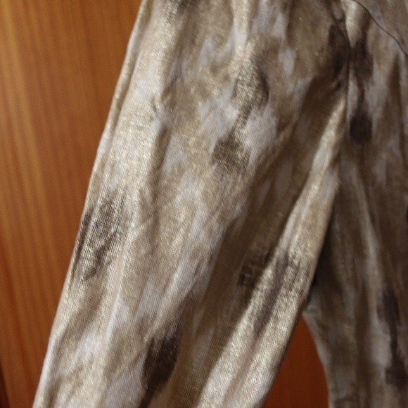 Chicos Metallic Gold Shimmery Linen Blend Blazer Jacket Zip Up Pockets  1 - Picture 4 of 16